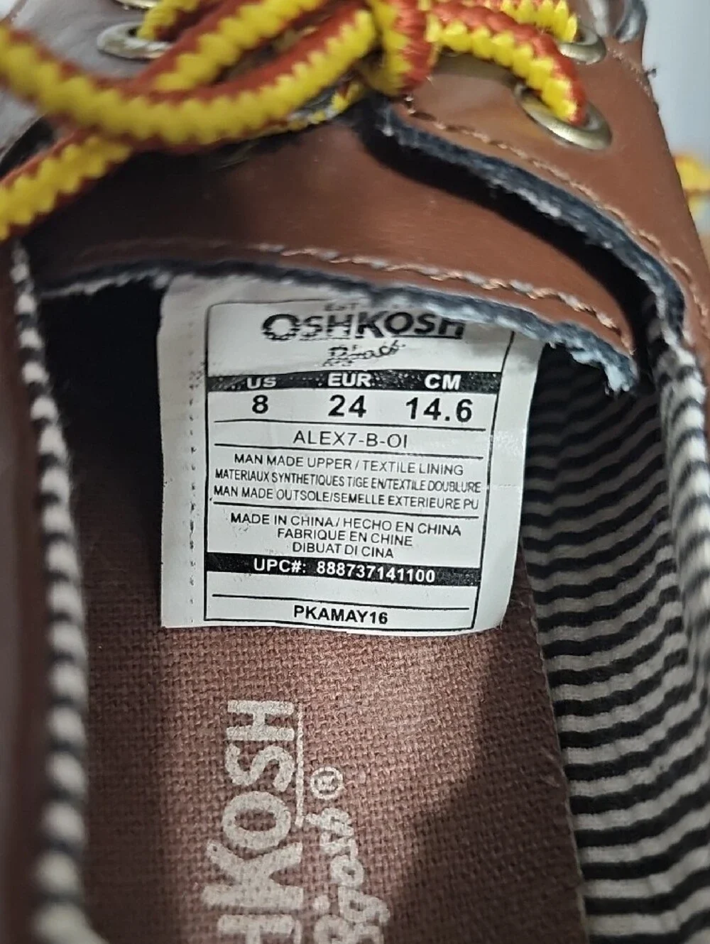 OshKosh B'gosh Brown Leather Moccasins with Yellow Accent Laces